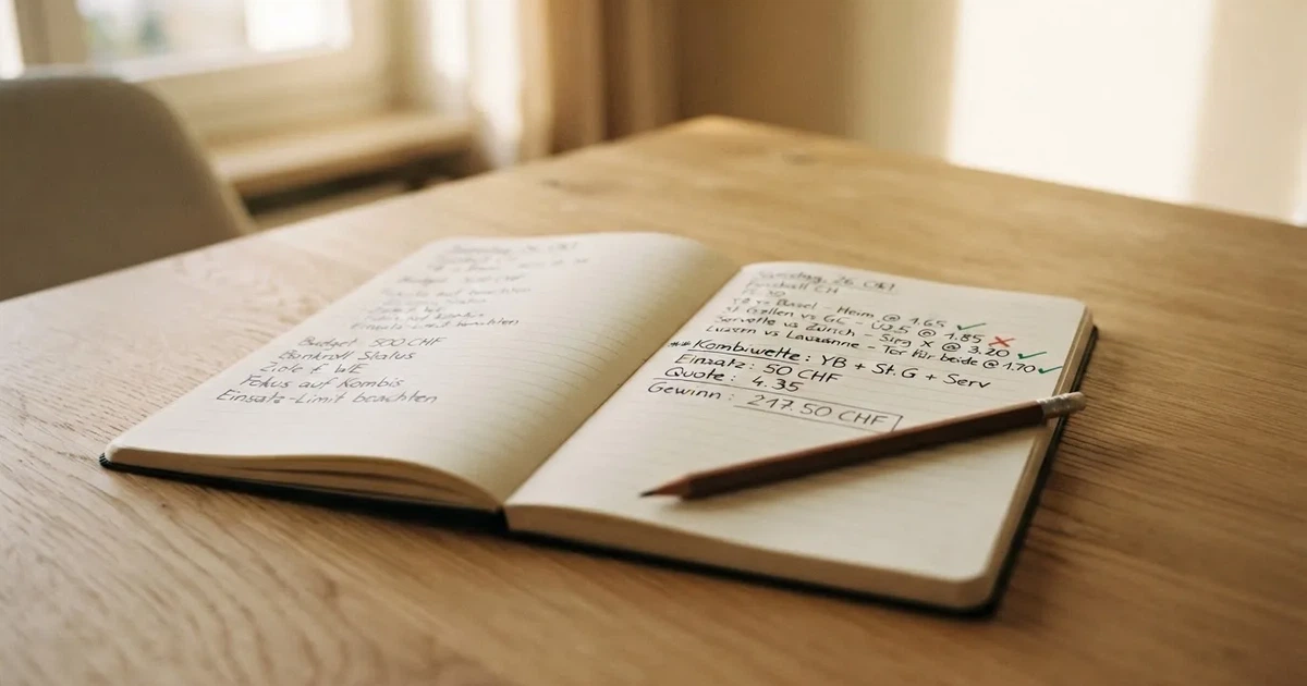 Ein aufgeschlagenes Notizbuch mit handschriftlichen Notizen und ein gespitzter Bleistift liegen auf einem hellen Holztisch im Morgenlicht.