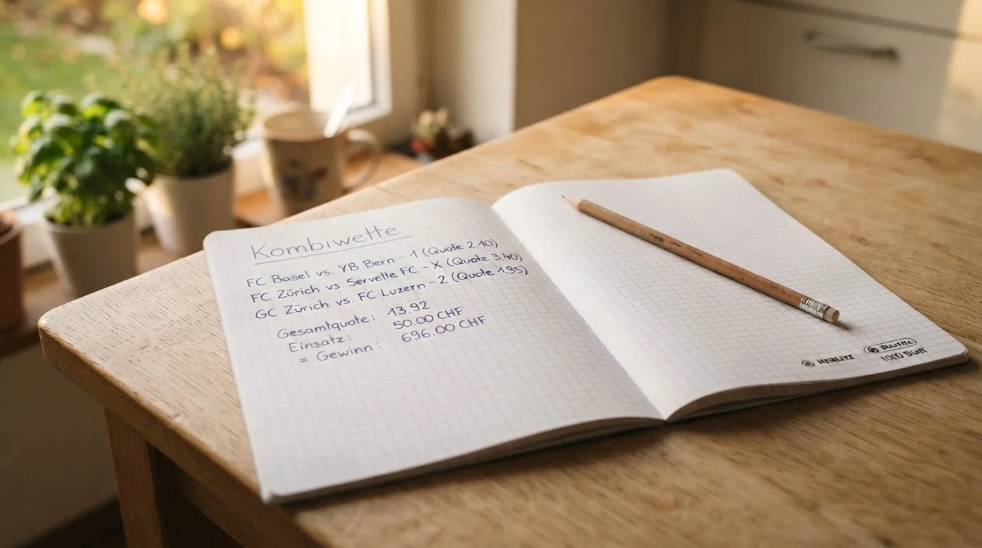 Ein leeres kariertes Heft und ein Bleistift liegen auf einem Küchentisch im warmen Licht des späten Nachmittags.