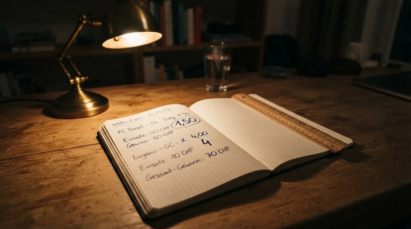 Eine Schreibtischlampe beleuchtet ein kariertes Heft mit handschriftlichen Skizzen, daneben liegt ein Lineal aus Holz.