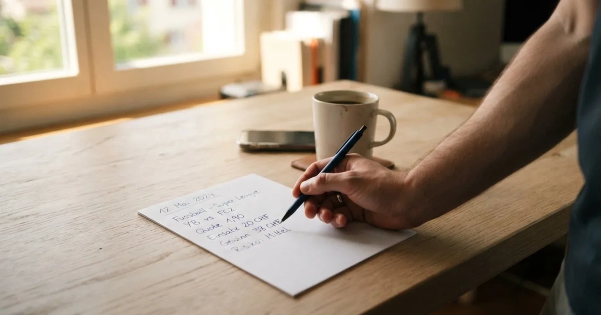 Eine Hand hält einen Stift über einem leeren Blatt, daneben eine Tasse Kaffee auf einem hellen Tisch.